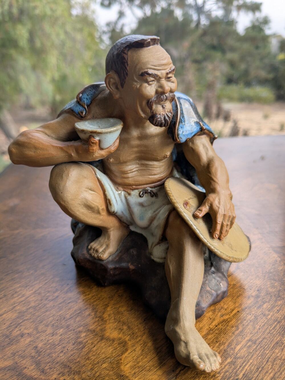 Vintage Chinese Shiwan Mudman Figure - Flambé Blue Glaze